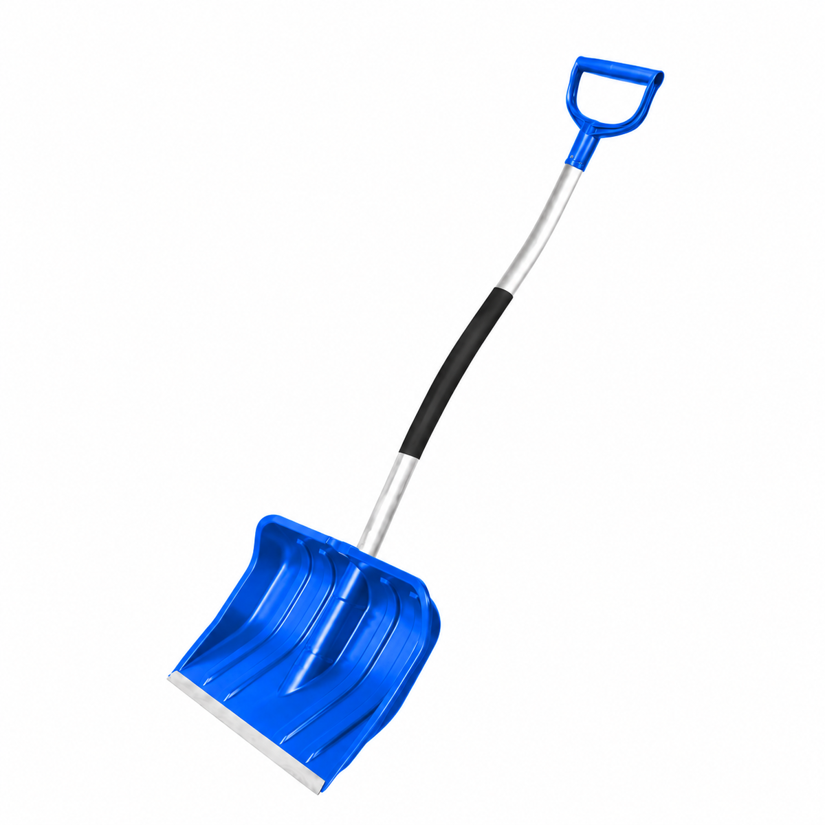 Lopată pentru zapadă din plastic albastru rezistent, cu mâner ergonomic din aluminiu