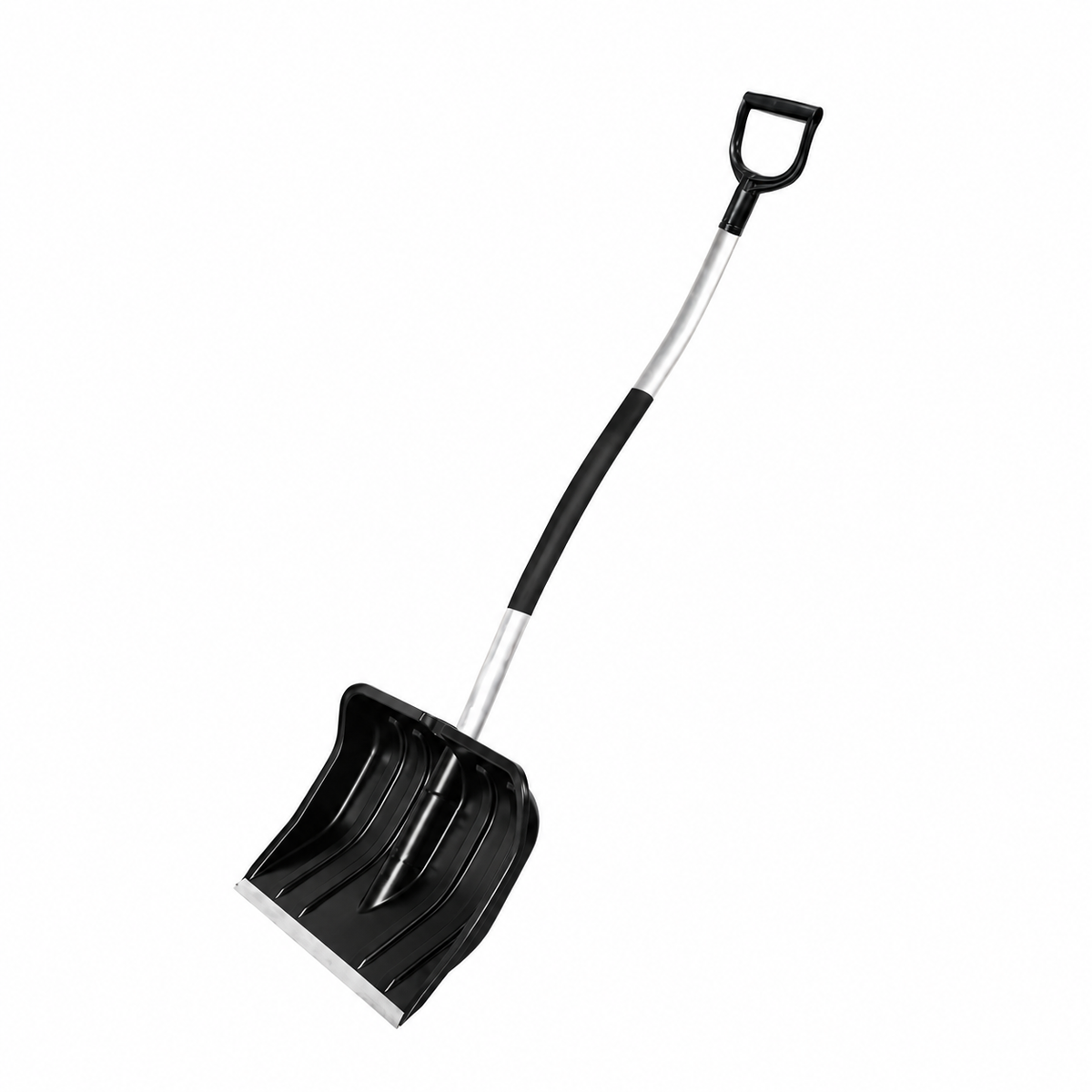 Lopată pentru zapadă din plastic negru rezistent, cu mâner ergonomic din aluminiu