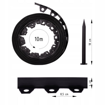 Separator gazon rolă 10 metri x 4 cm – Bordură flex. cu 20 cuie incluse
